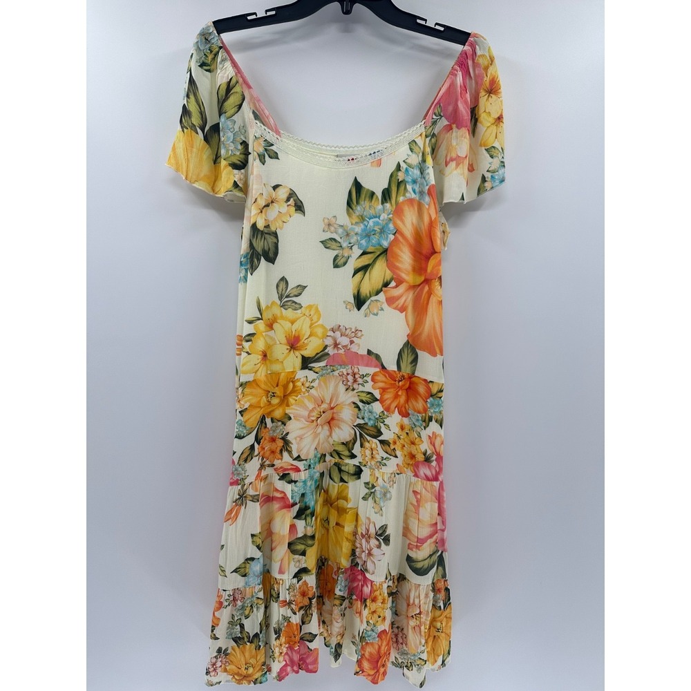 NWT Farm Rio for Anthropologie Floral Tiered Midi Dress - Yellow/Multi - Size S